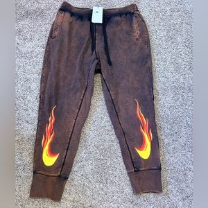 Nike Rust Brown Washed Flames Jogger Sweat pants DZ3054-010 Men's Medium